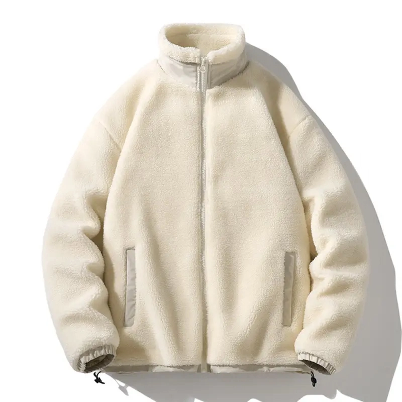 Blank Wholesale Sherpa Wool Jacket with Hood Fleece Zip up Jacket Custom Sherpa Fleece Jacket Men