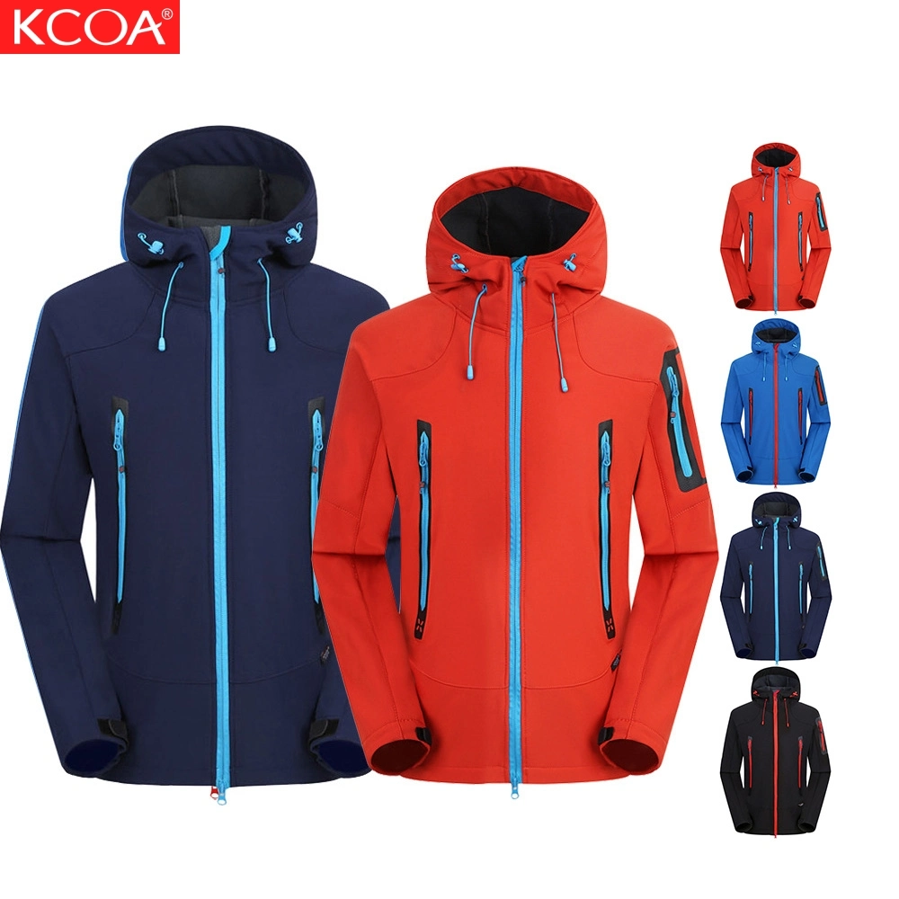 Wholesale Custom Outdoor Snowboard Ski Hooded Red Mens Softshell Jacket