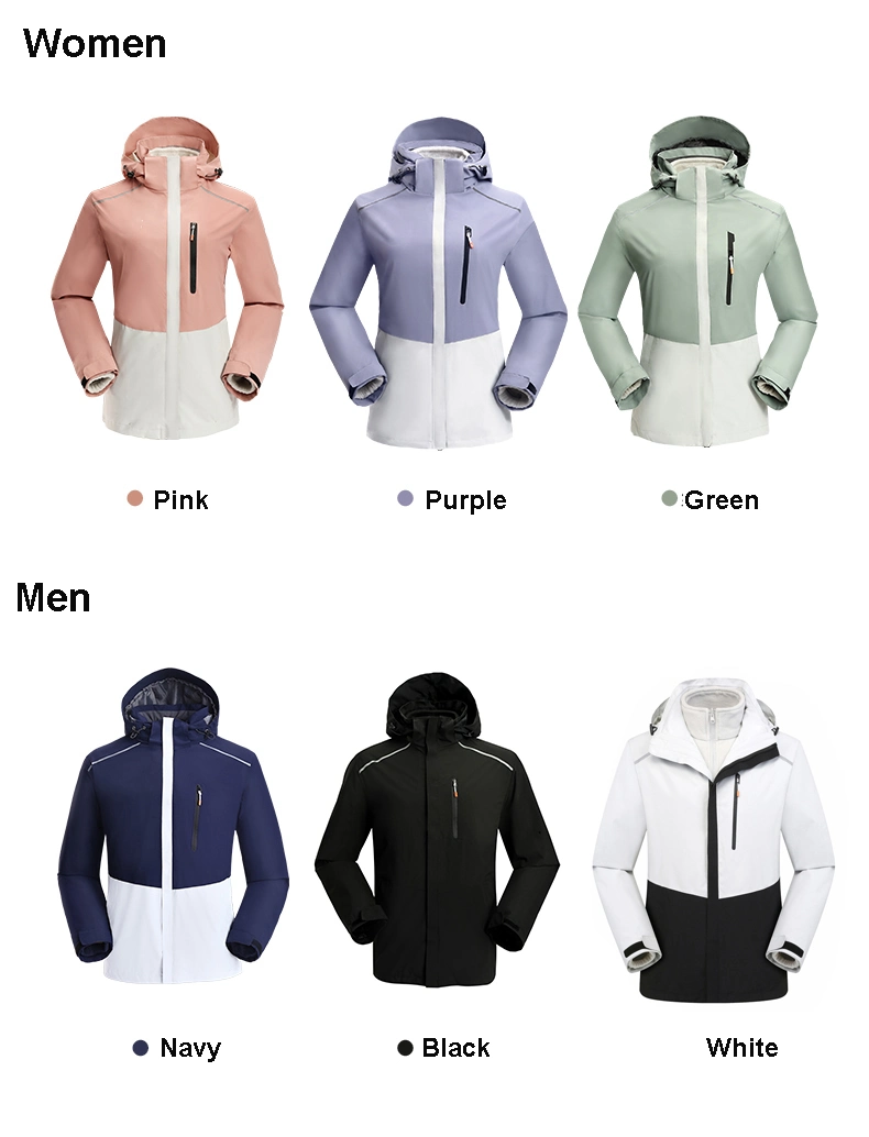 Men&prime;s Waterproof Three in One Hiking Fleece Jacket Women Windproof Windbreaker Winter Camping Trekking Outdoor Coats