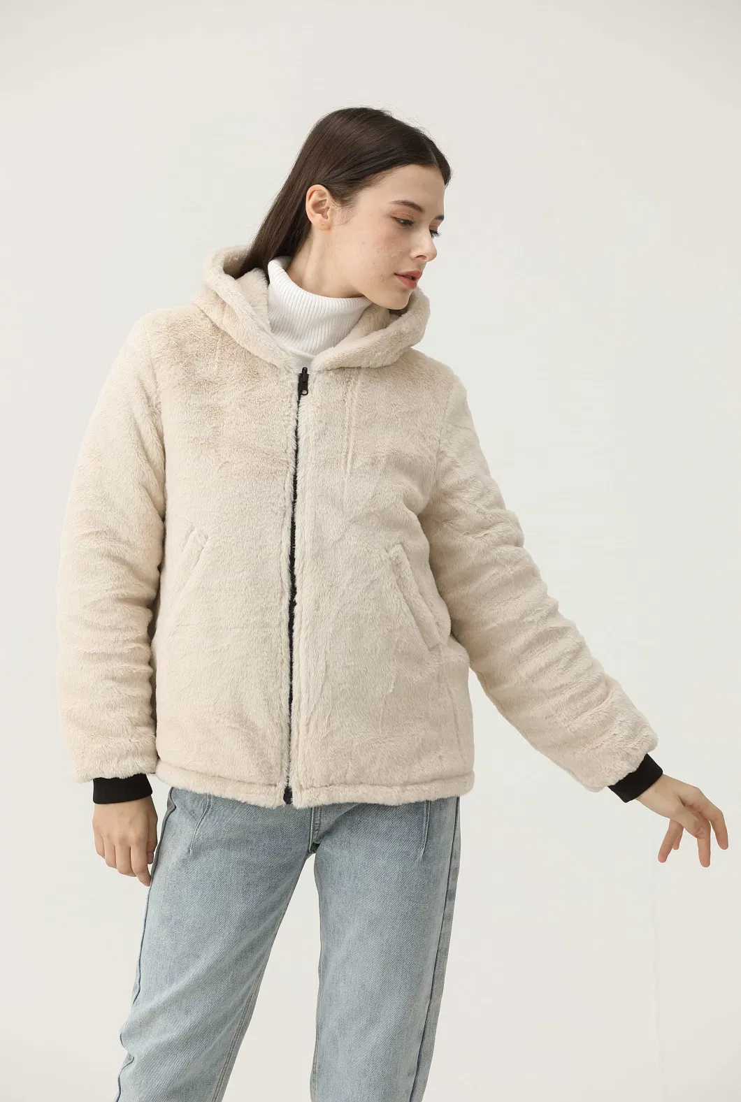 Lulusen 2023 Winter Varsity Casual Luxury Sherpa Fleece Coat Hoodie Warm Pile Fabric Jackets for Women