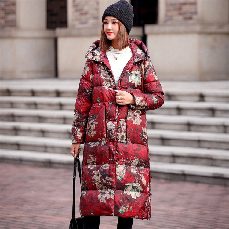 Manufacturer Supply Winter Chinese Style Camouflage Retro Buckle Thickened Plus Size Long Women&prime;s Down Coats