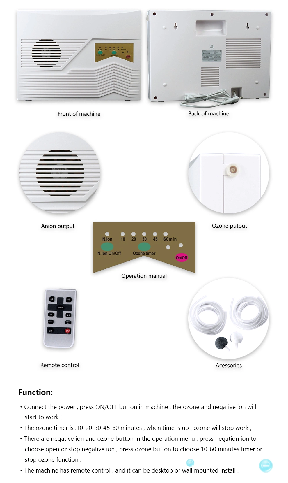 Ozone Generator, Portable Multi-Function Air Purifier, Used for Hunting and Keeping Fresh of Water, Air Ozone Generator