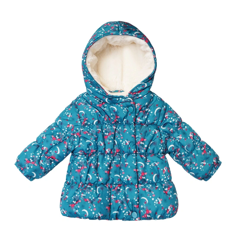 Customized Baby Outwears Boys Children&prime;s Down Jacket Warm Long-Sleeved Hooded Baby Print Jacket