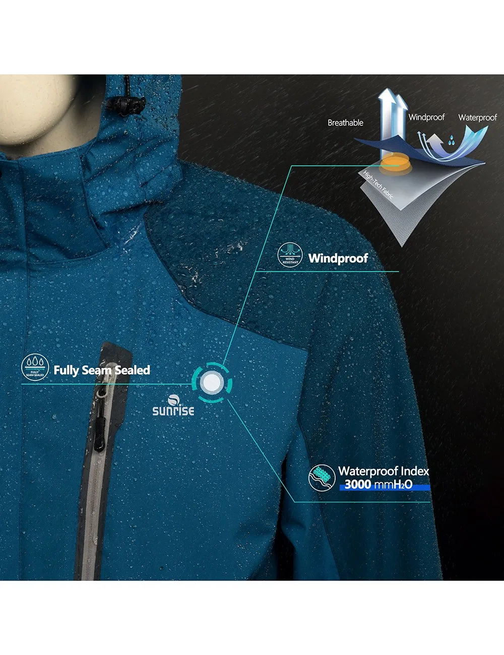 Men&prime;s Waterproof Hiking Travel Shell Breathable Rain Jacket