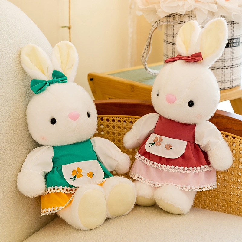 Soft Toy Stuffed Animal Custom Plush Toy Small Bunny Pink Bow Rabbit Sleeping Doll Girl Gift