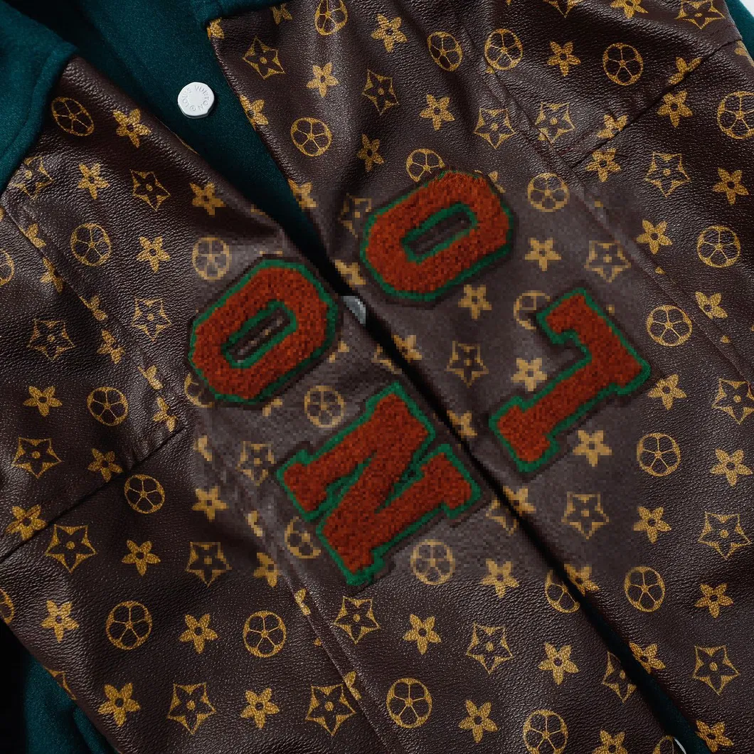 Zonxan High Quality Chenille Embroidery Leather Print Streetwear Baseball Custom Logo Coat for Men Cropped Bomber Varsity Jacket