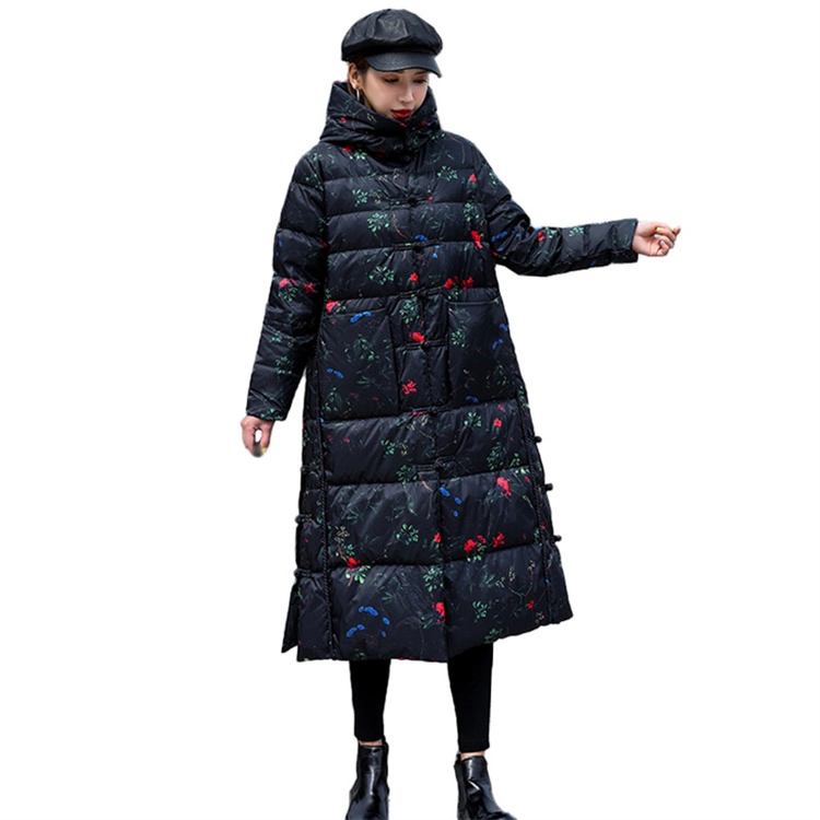Manufacturer Supply Winter Chinese Style Camouflage Retro Buckle Thickened Plus Size Long Women&prime;s Down Coats