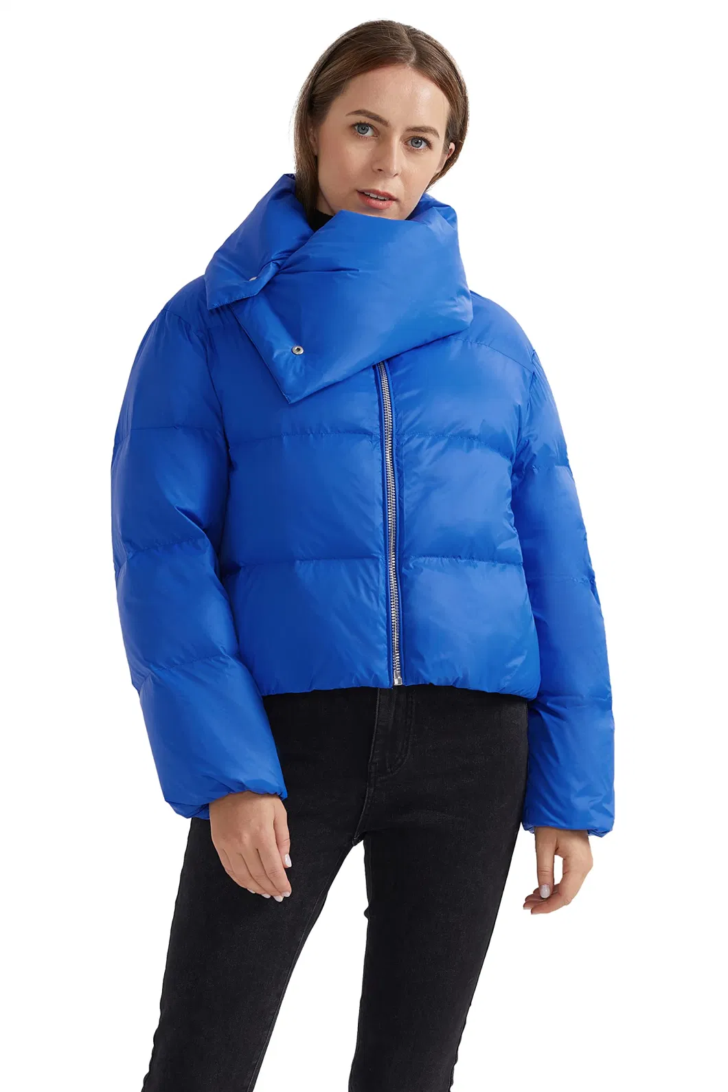 Asiapo China Factory Zara Style Women&prime;s Stylish Duck Down Jacket with Detachable Oversized Funnel Collar