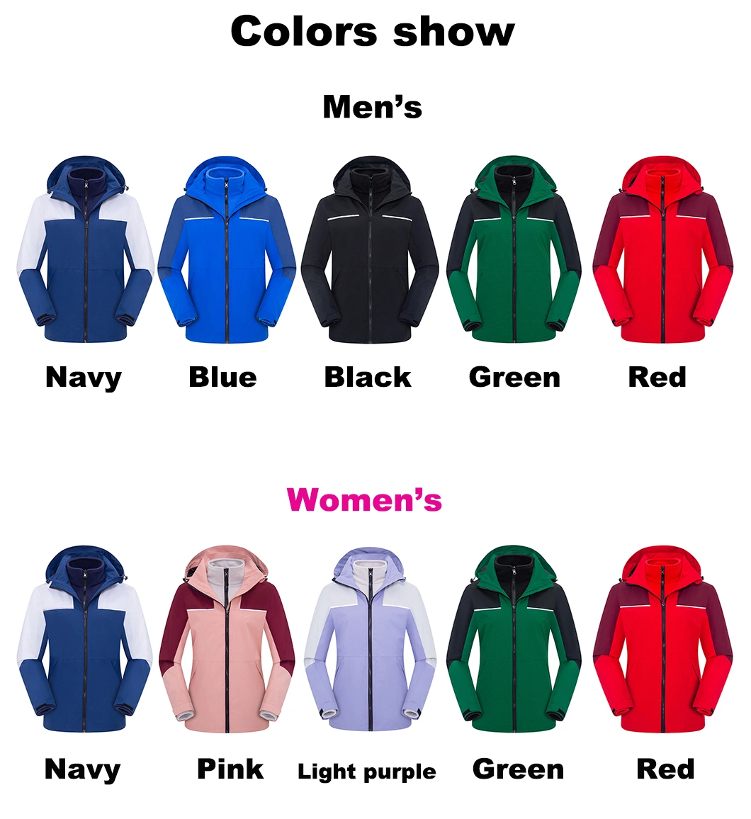 Outdoor Men &amp; Women 3 in 1 Hooded Waterproof Breathable Softshell Fleece Jacket for Hiking Climbing