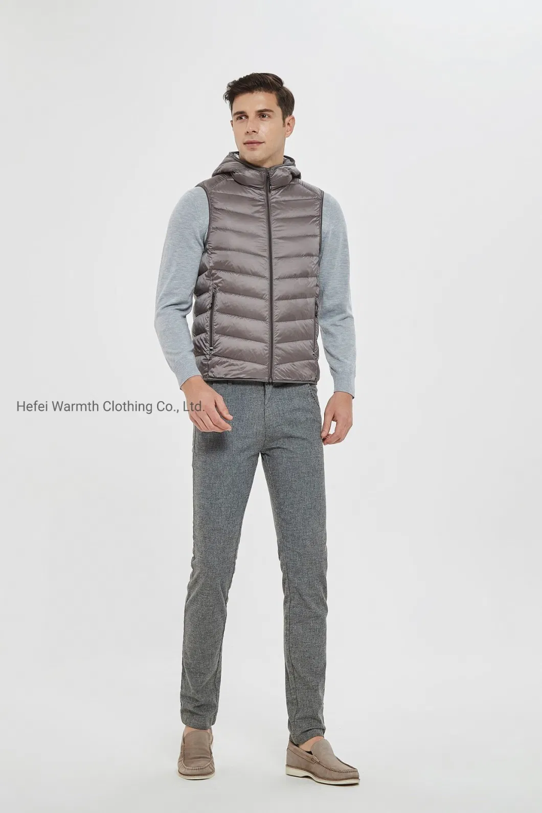 Winter Grey Duck Down Sleeveless Down Puffer Jacket Men Warm Lightweight Down Vest Custom Logo