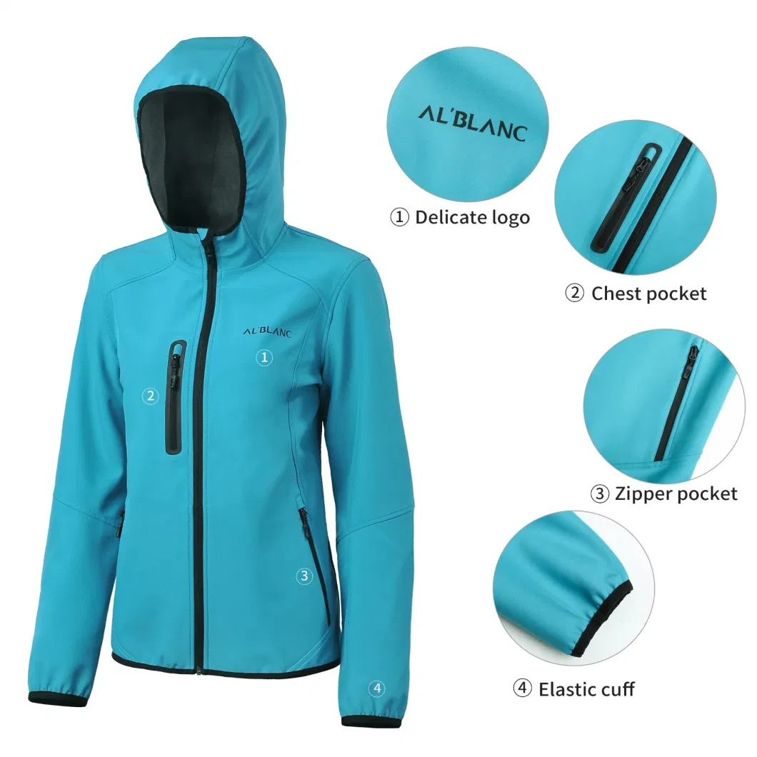 China Supplier Customized Women Outdoor Sports Windproof Waterproof Winter Softshell Rain Jacket with Chest Pocket