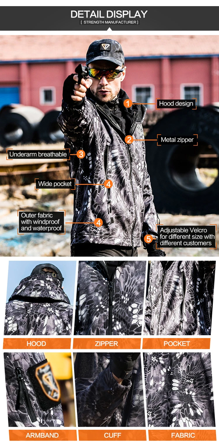 Men&prime;s Winter Shark Skin Soft Shell Tactical Hunting Jacket - Military Uniform Coat