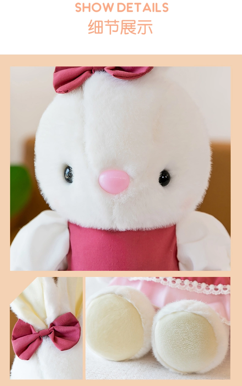 Soft Toy Stuffed Animal Custom Plush Toy Small Bunny Pink Bow Rabbit Sleeping Doll Girl Gift