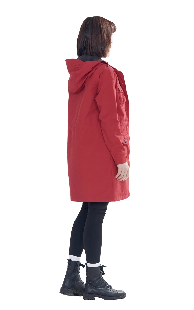 Red Windbreaker for Women Long Jacket with Hood