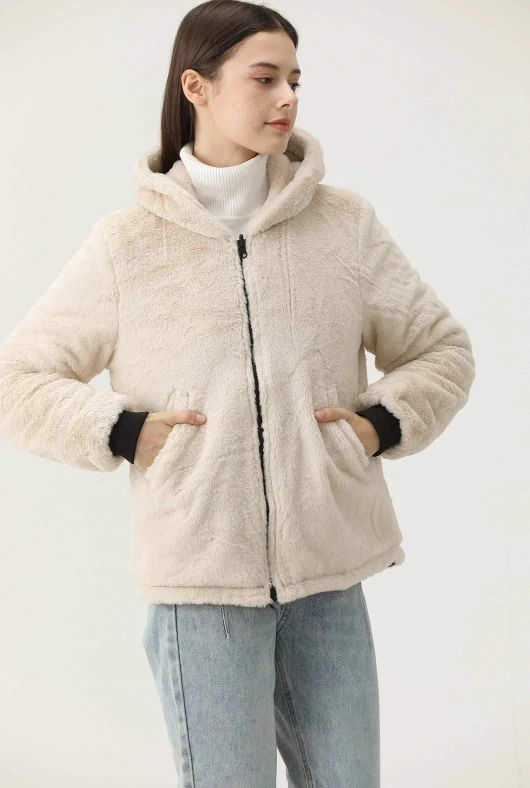 Lulusen 2023 Winter Varsity Casual Luxury Sherpa Fleece Coat Hoodie Warm Pile Fabric Jackets for Women