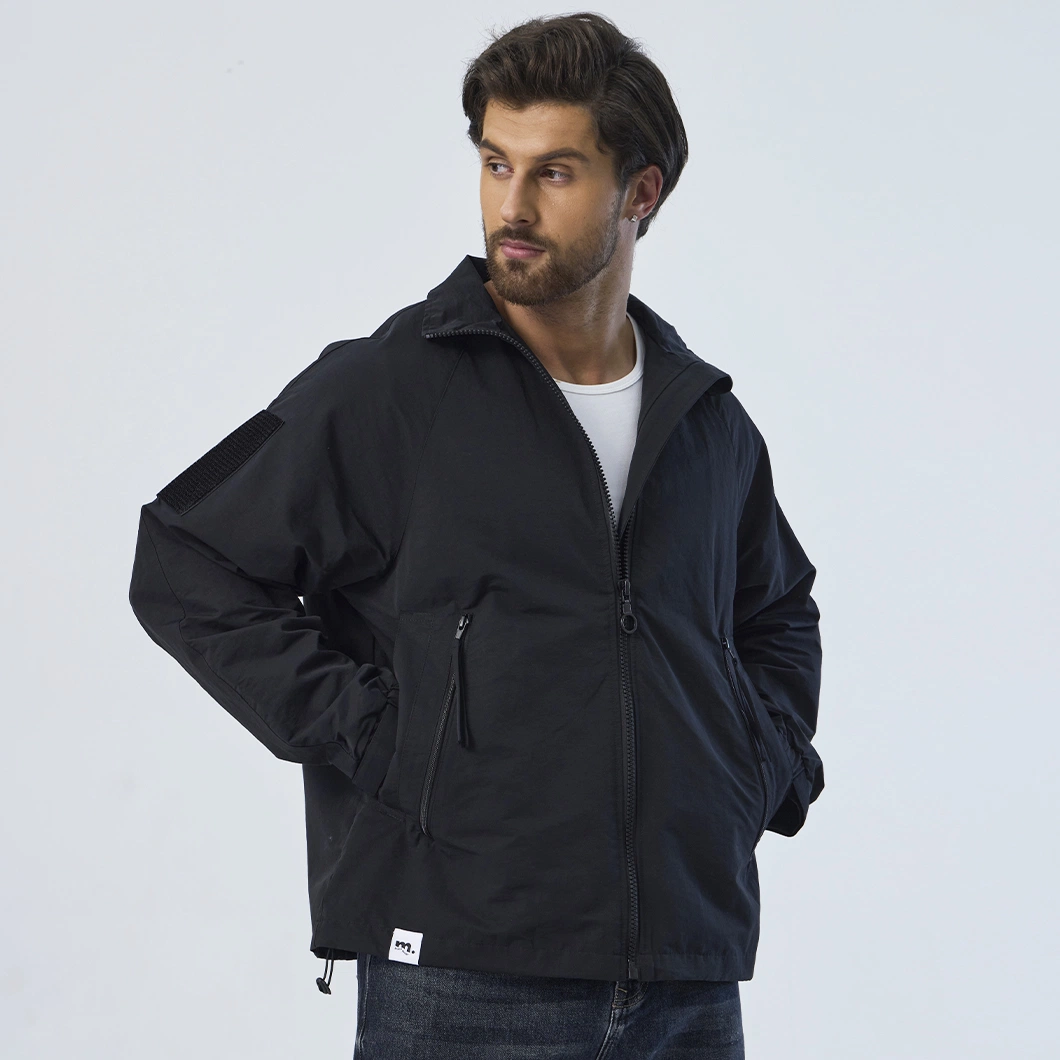 Custom Full Zipper Black Windbreaker Outdoor Jackets Men Casual Coat