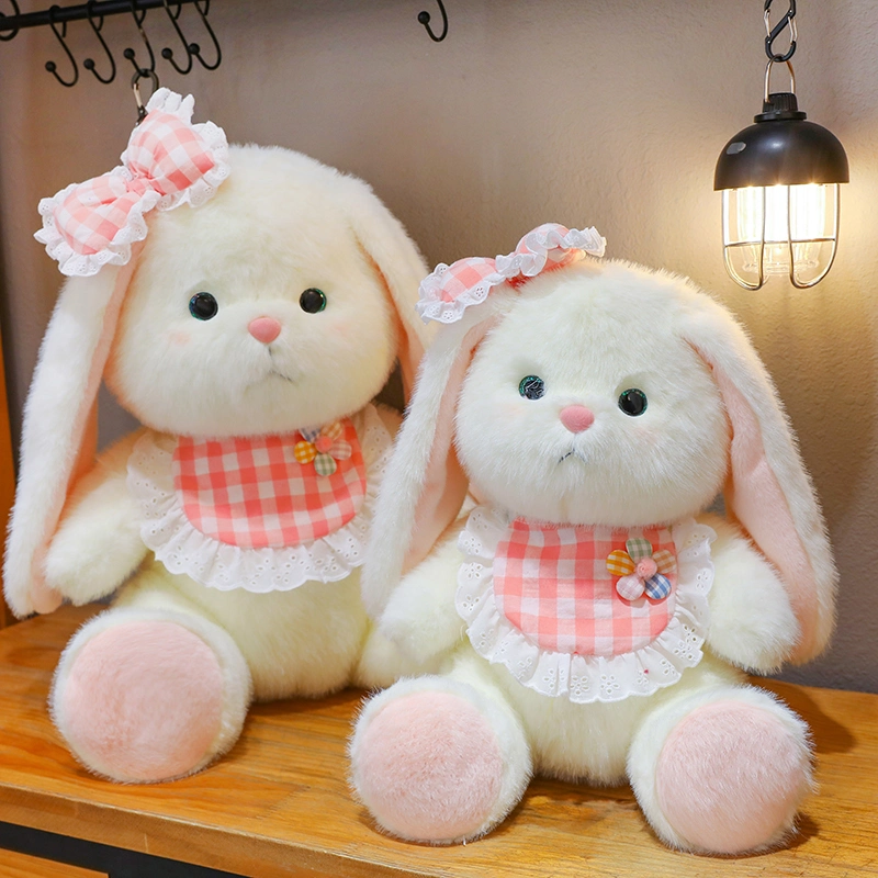 Bow Bunny Customized Brand Plush Rabbit Doll Stuffed Animal Bunny Toy Rabbit Laying Down Safe Material for Baby