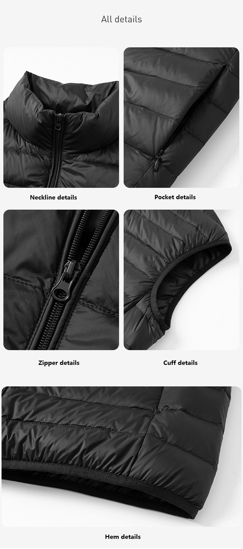 Winter Grey Duck Down Sleeveless Down Puffer Jacket Men Warm Lightweight Down Vest Custom Logo