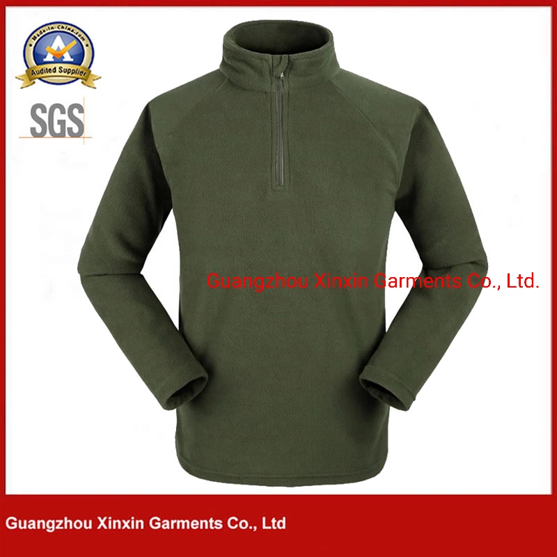 2022 Military Style Mens Army Green Stand Collar Half-Zipper Winter Fleece Jacket (J537)