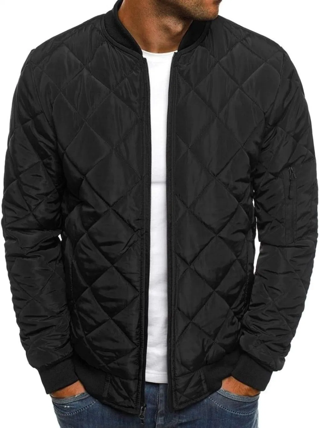 Men&prime;s Ribbed Neck Jacket Winter Apparel Long Sleeve Coat