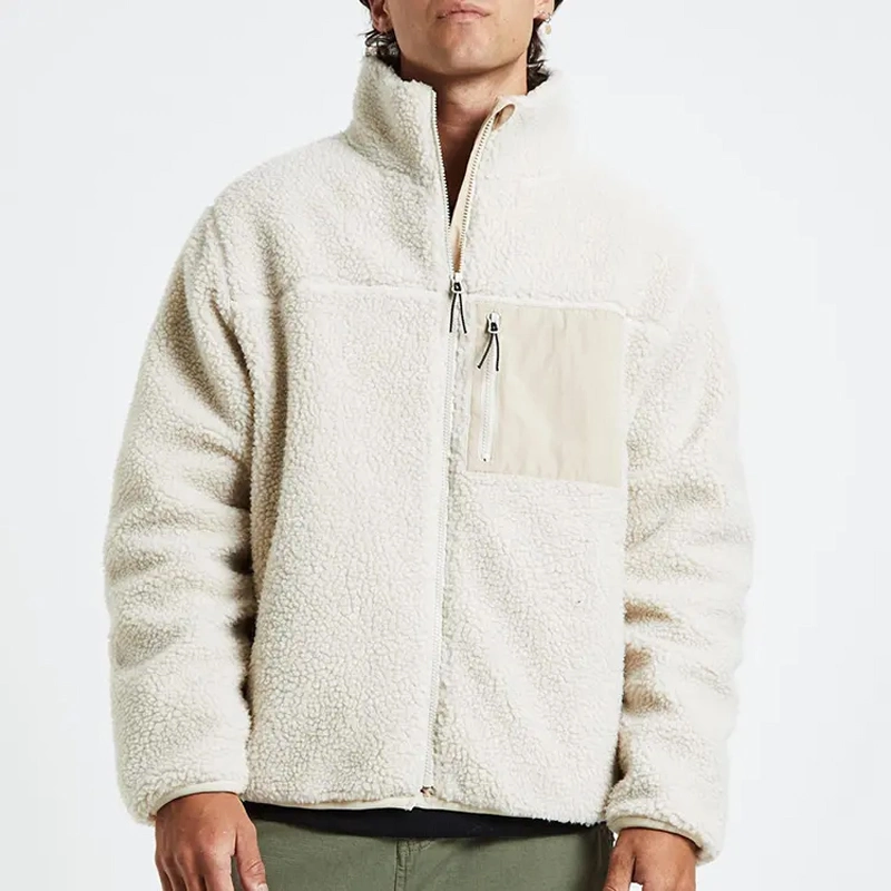 Blank Wholesale Sherpa Wool Jacket with Hood Fleece Zip up Jacket Custom Sherpa Fleece Jacket Men