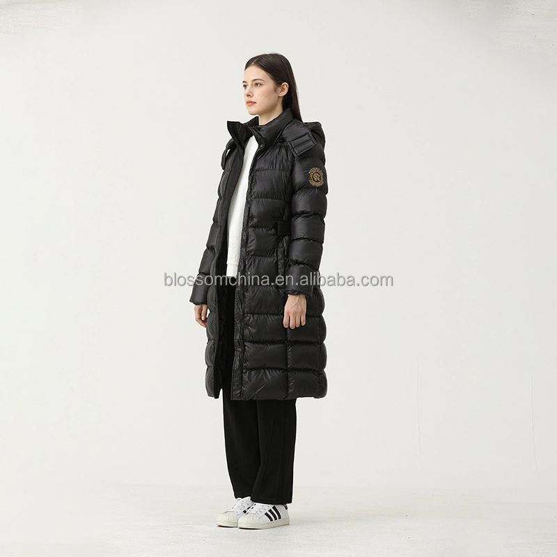 Custom Logo Winter Women Long Coat Hooded Warm Thick Black Down Parka Expediton Down Jacket for Women