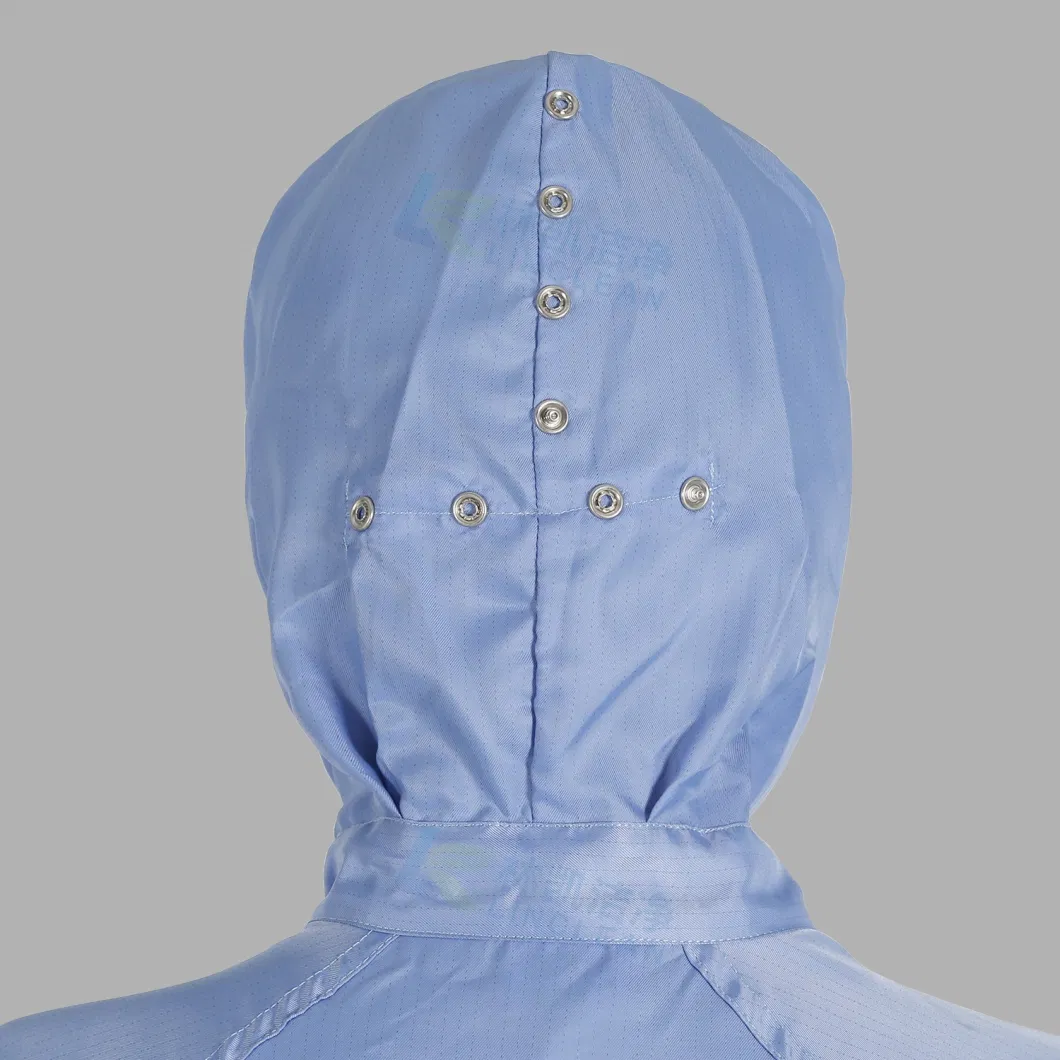 Blue Dustproof Cleanroom Work Clothes Front Zipper ESD Workwear for Pharmaceutical Factory