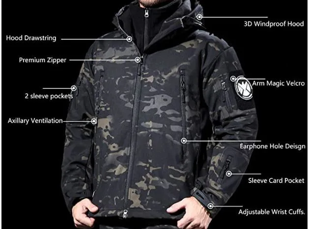 Military Tactical Combat Waterproof Lamilated Camouflage Sharkspin Softshell Jacket