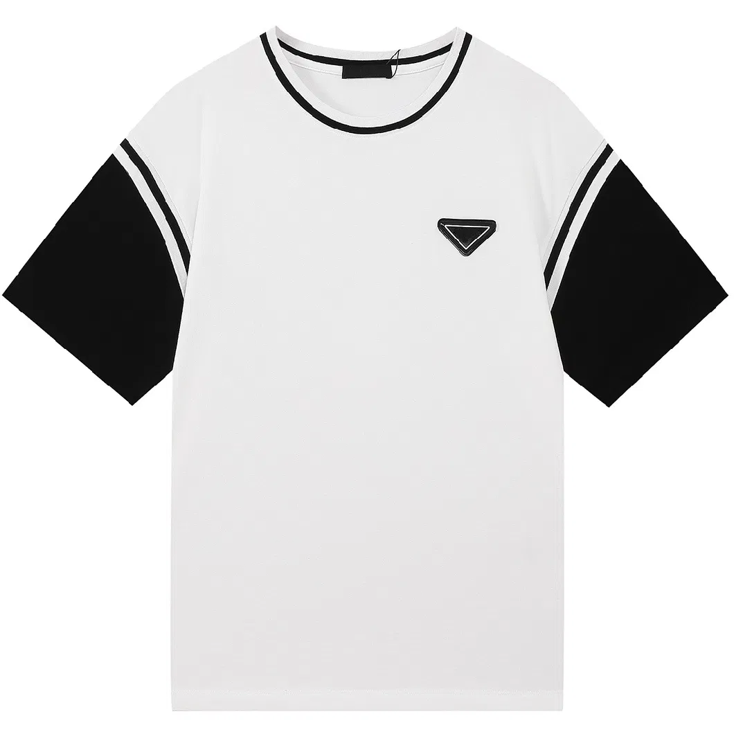 Men&prime; S Short Sleeves with Color Blocking Triangular Logo at Chest