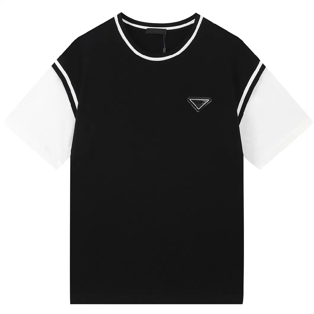 Men&prime; S Short Sleeves with Color Blocking Triangular Logo at Chest
