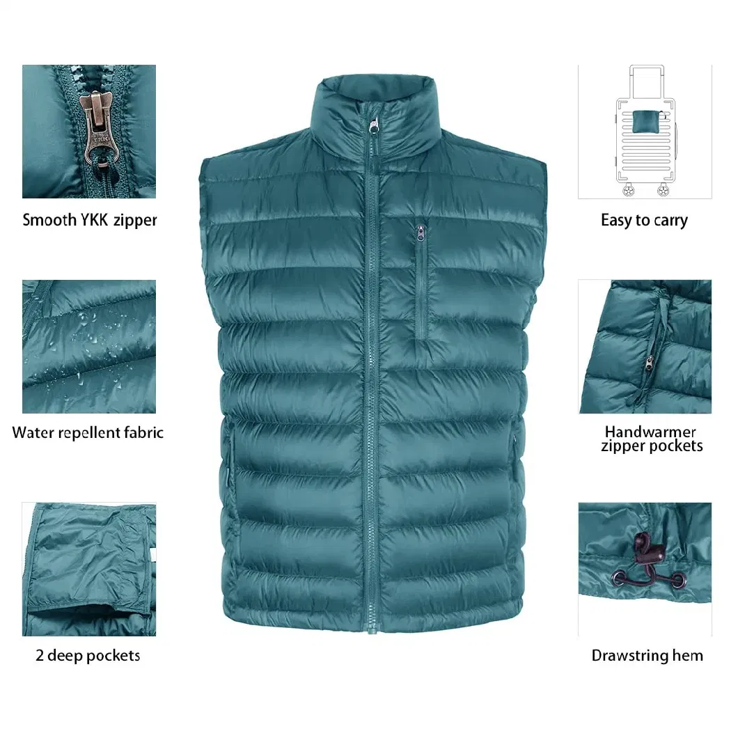 Asiapo China Factory Custom Men&prime;s Down Vest Lightweight Packable Puffer Vest Stand Collar Down Vest Zipper Sleeveless Jacket