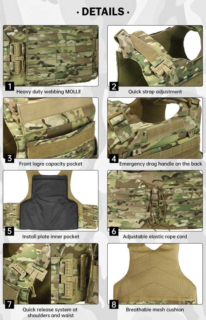 Manufacturer Customized 500d Nylon Camouflage Combat Ballistic Protection Hunting Vest