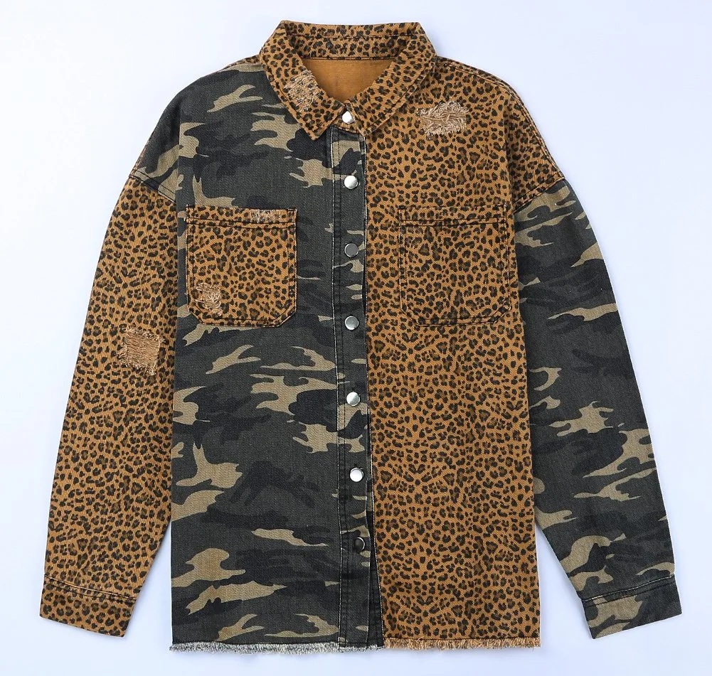 2024 Hot Leopard Shackets Women Long Sleeve Fleece Sherpa Shacket Jacket