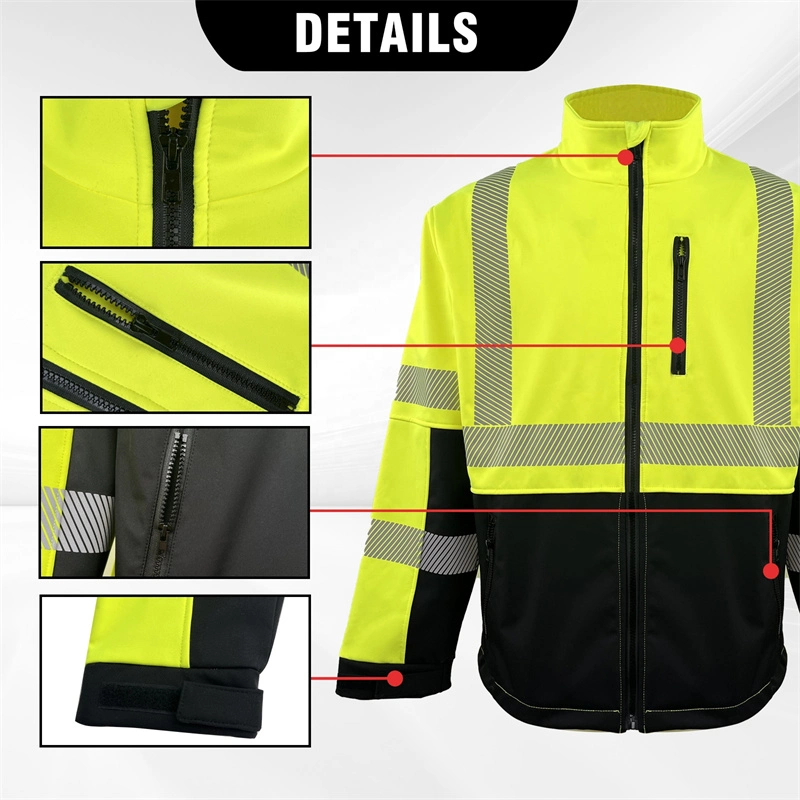 Customized His Vis Waterproof Windbreaker Softshell Breathable Reflective Jacket Factory Outdoor Protective Work Uniform Workwear Safety Wear