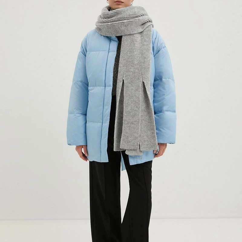 Current Season Fashion Autumn-Winter Lady Warm Nylon Creamy Fit Wrapped Puffer Down Jacket with a Hood in Blue for Casual