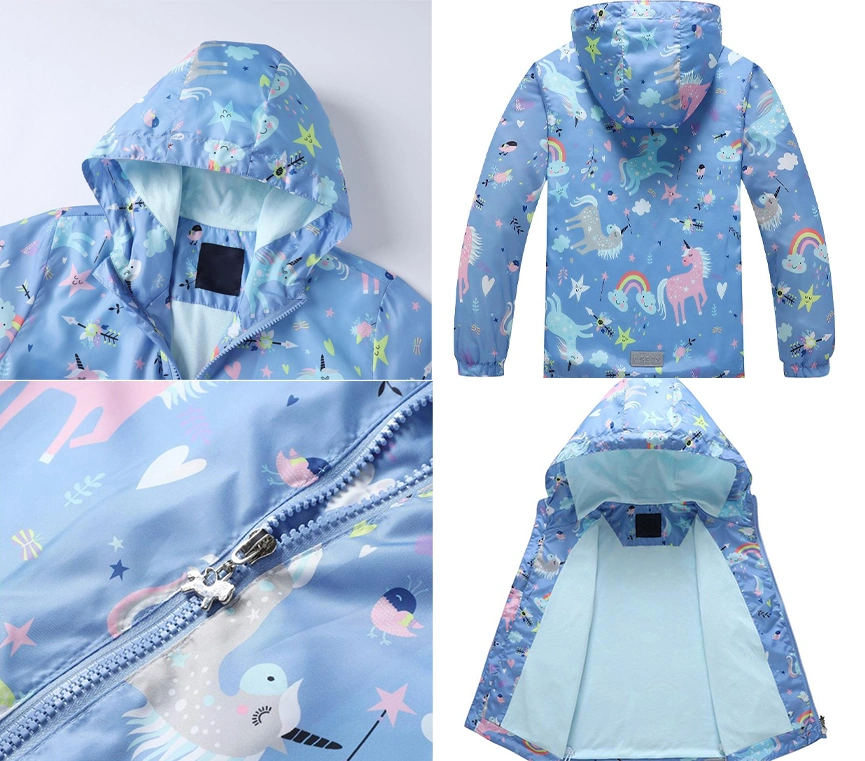 Girls Rain Jackets Lightweight Waterproof Hooded Cotton Raincoat Windbreakers