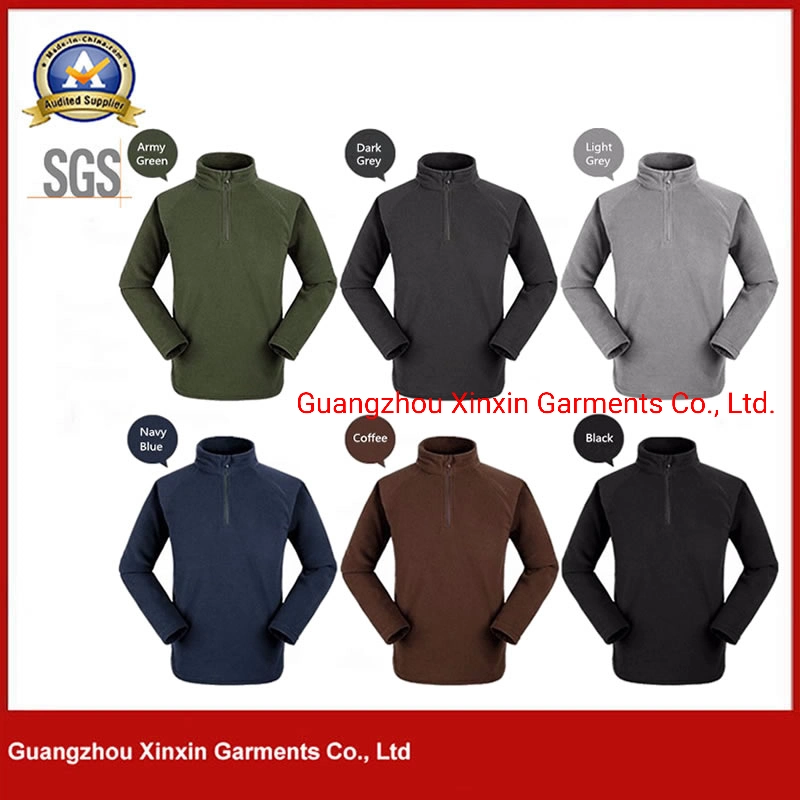 2022 Military Style Mens Army Green Stand Collar Half-Zipper Winter Fleece Jacket (J537)