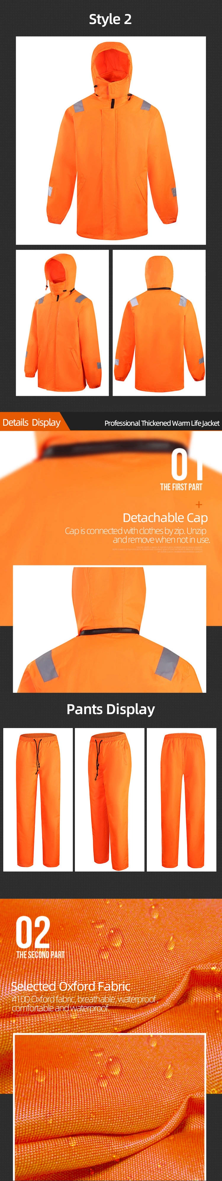 Factory Winter Windproof Orange Marine Life Jacket with Reflective Fluorescent Strip