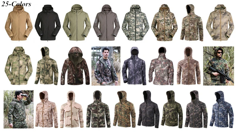 Esdy Camo Army style Uniform Hunting Softshell Waterproof Military style Tactical Jacket