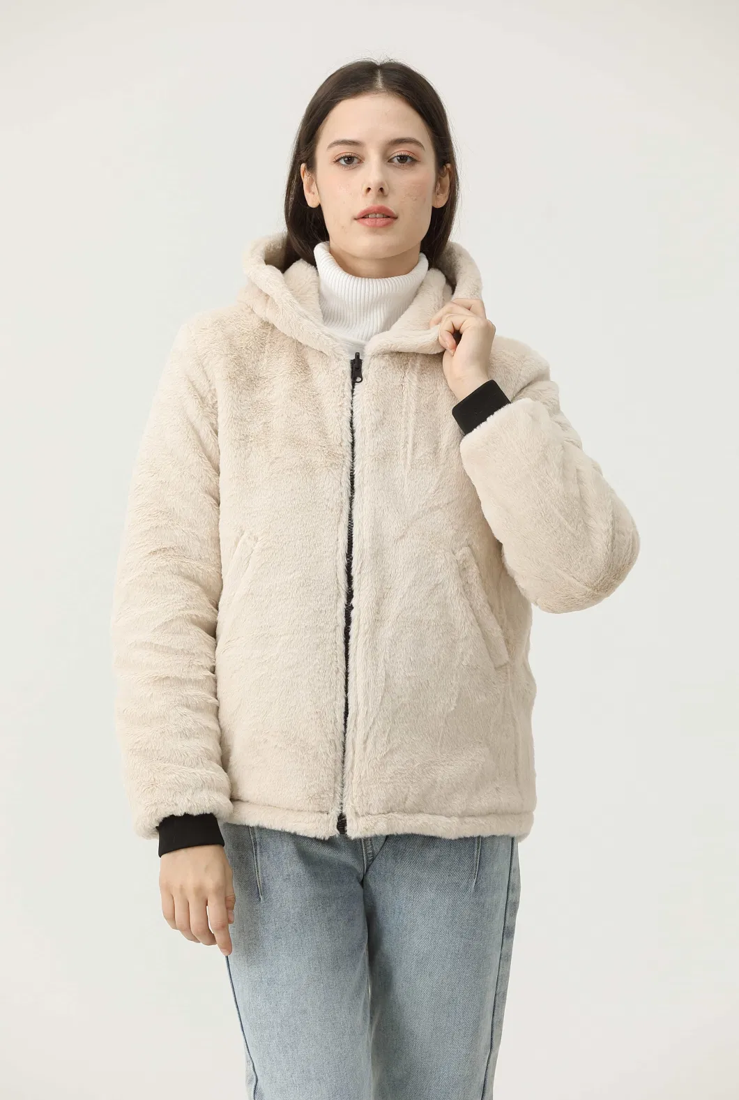 Lulusen 2023 Winter Varsity Casual Luxury Sherpa Fleece Coat Hoodie Warm Pile Fabric Jackets for Women