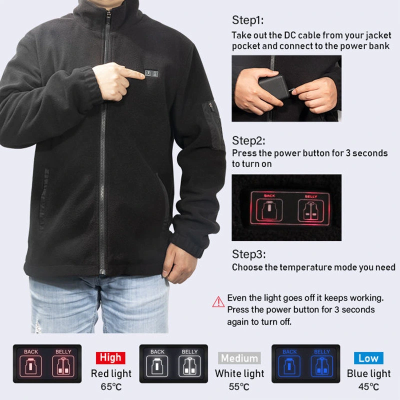 Heating Fleece Jackets Mens Winter 5V Battery Heated Jacket with Zipper