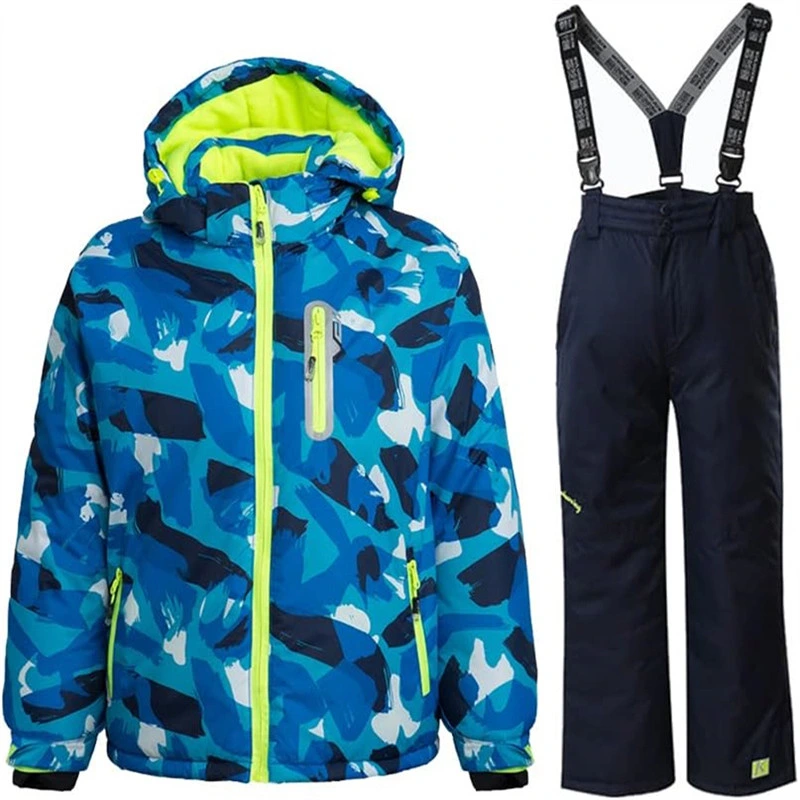 Custom Logo Waterproof Breathable Polyester Warm Jacket Bib Pants Winter Sports Mens Ski Wear