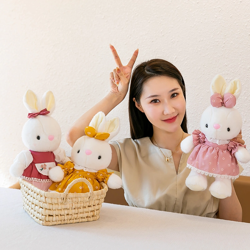 Soft Toy Stuffed Animal Custom Plush Toy Small Bunny Pink Bow Rabbit Sleeping Doll Girl Gift