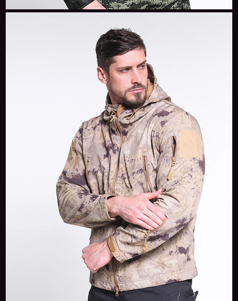 New Outdoor Clothing Shark Skin Softshell Charge Suit Warm Grab Velvet Camouflage Hunting Clothes Waterproof for Men Acu Uniform