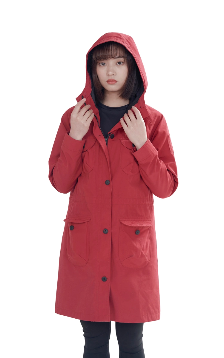 Red Windbreaker for Women Long Jacket with Hood