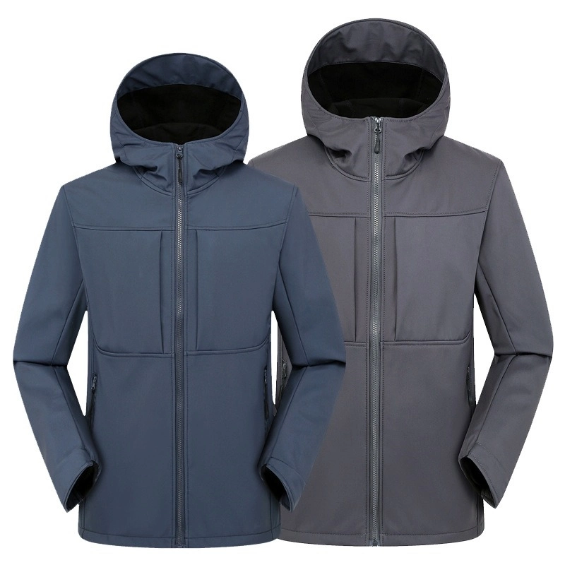 OEM Custom Logo Black Breathable Soft Shell Waterproof Polyester Spandex Detachable Hooded Tactical Coat Winter Ski Casual Softshell Windbreaker Jacket