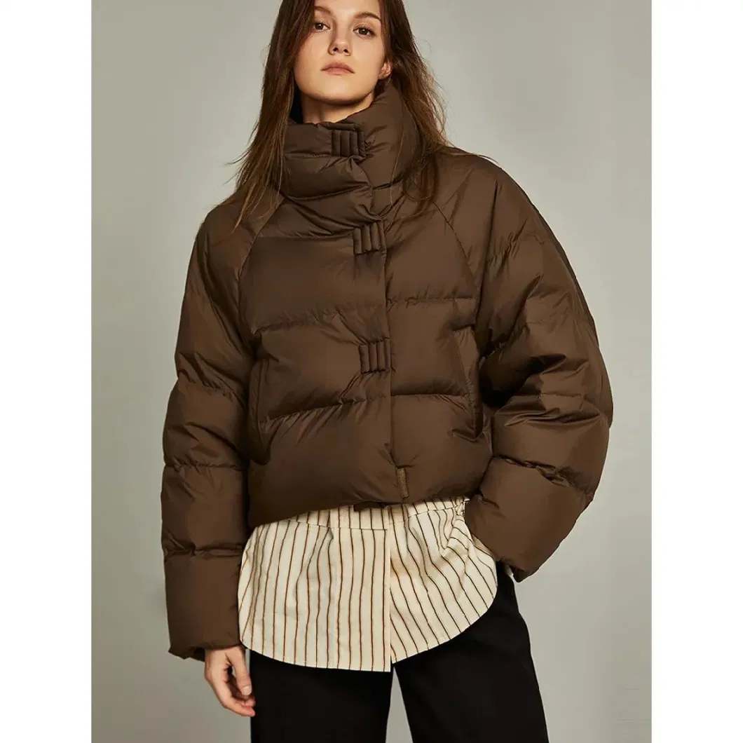 Current Season Fashion Autumn-Winter Lady Warm Nylon Creamy Fit Wrapped Puffer Down Jacket with a Hood in Blue for Casual