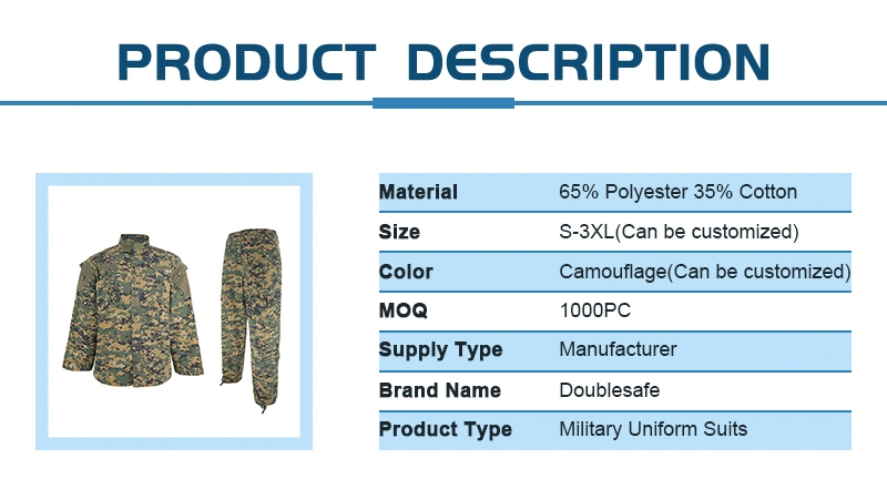 Double Safe Manufacturer Custom Outdoor Camouflage Acu Hunting Protective Military Clothes