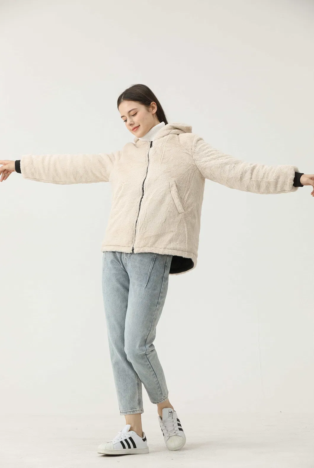 Lulusen 2023 Winter Varsity Casual Luxury Sherpa Fleece Coat Hoodie Warm Pile Fabric Jackets for Women