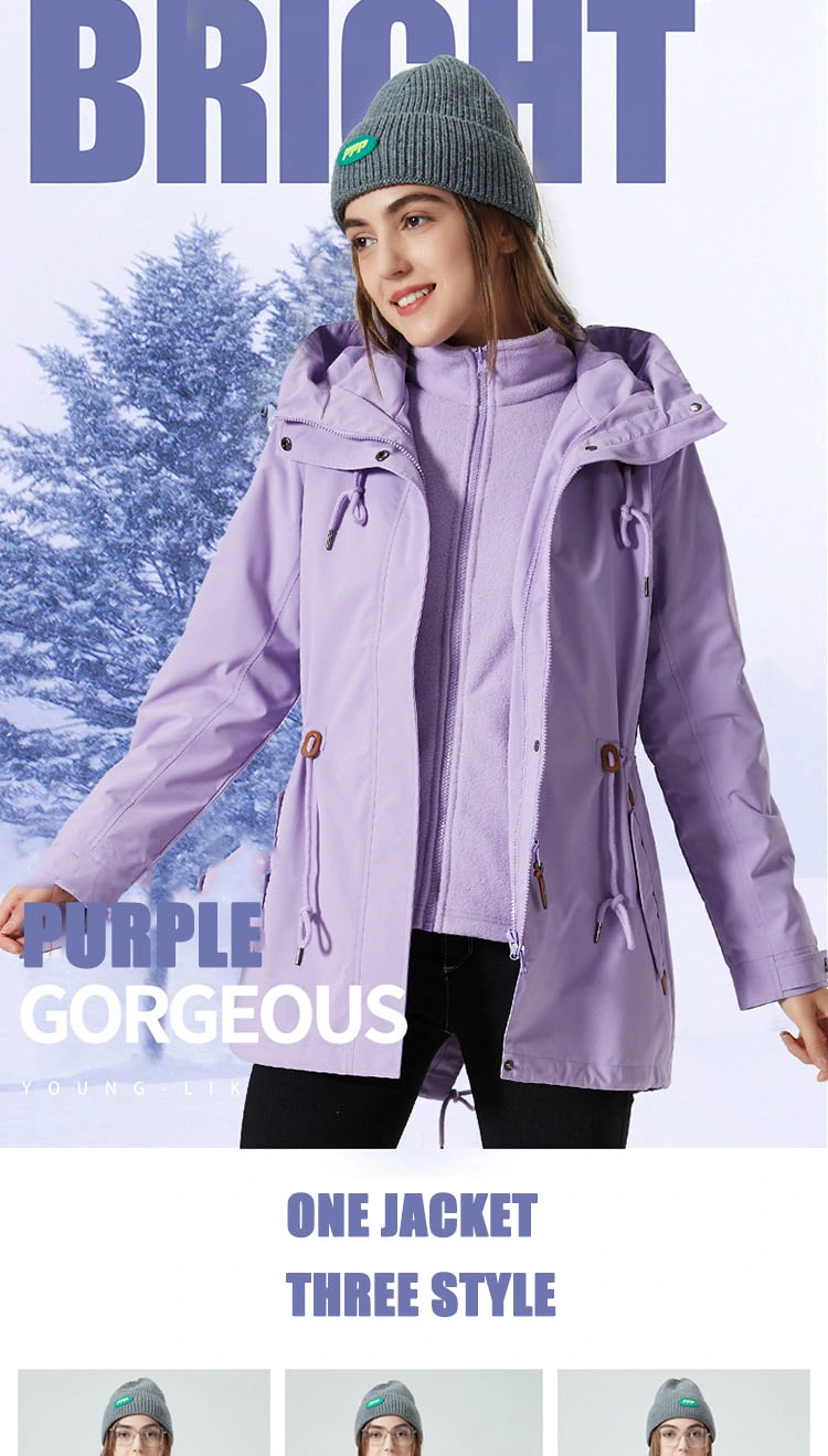 Women&prime;s Windproof 3 In1 Mountain Jacket with Warm Fleece Lined Insulated Jacket Snowboard Ski Rain Coat